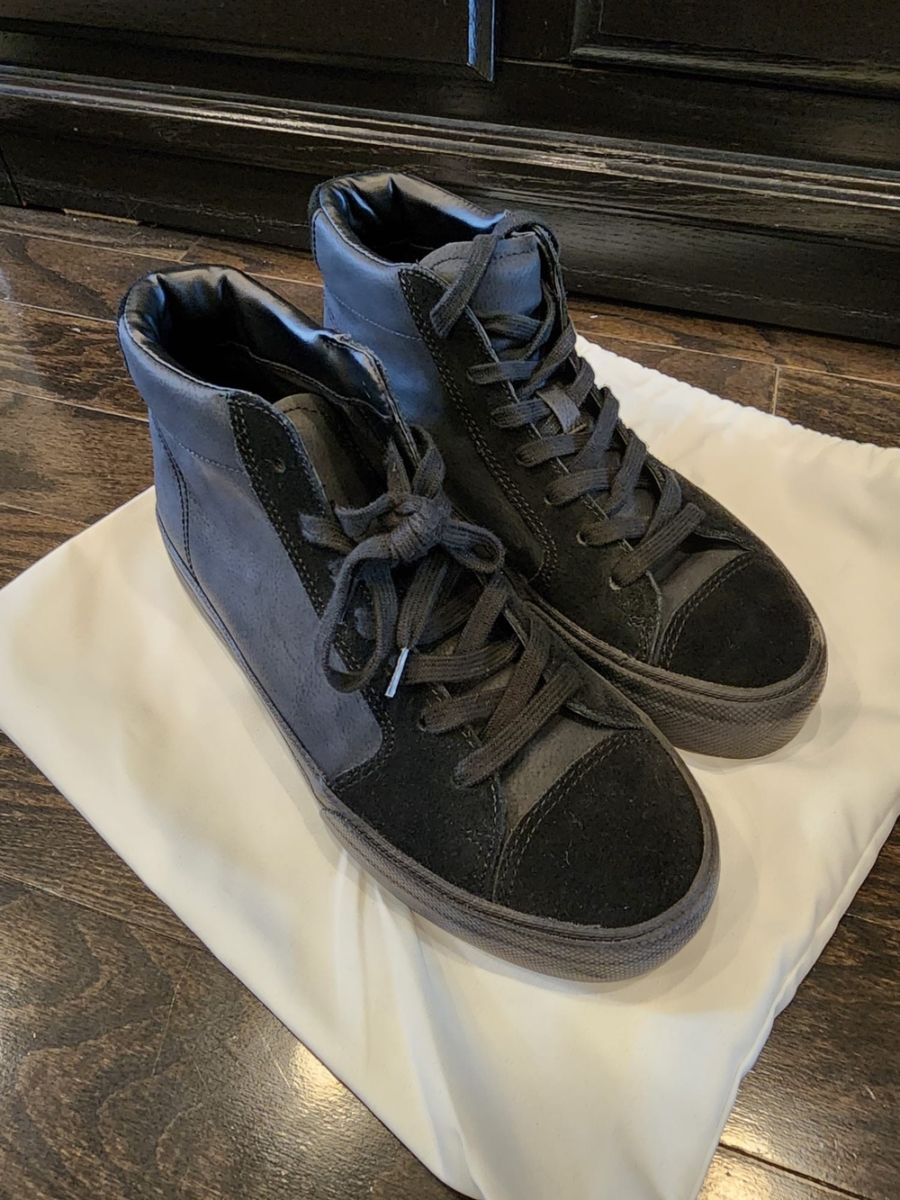Zara Black High-Top Leather & Suede Sneakers